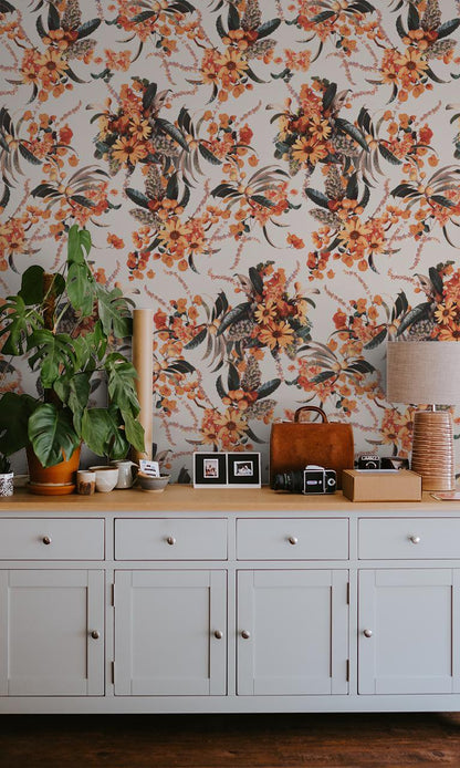 Springtime Wallpaper, off-white and orange