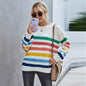 Women's plus size striped stitching knitted sweater