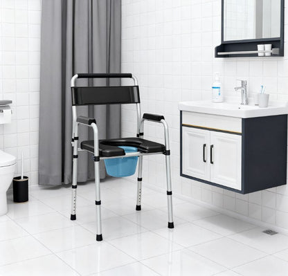 Commode Chair Adjustable 7-Level Steel Black 331 LB Foldable Removable Bucket