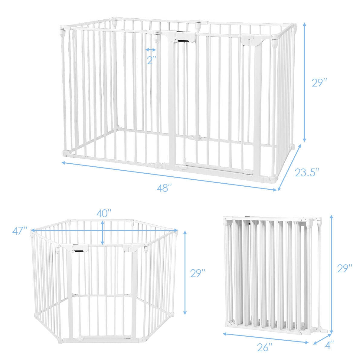 6 Panel Wall-mount Adjustable Baby Safe Metal Fence Barrier-White