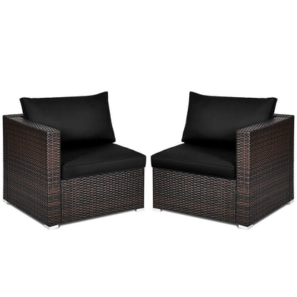 2 Pieces Patio Rattan Sectional Conversation Sofa Set-Beige