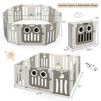 14-Panel Baby Playpen Kids Activity Center Foldable Play Yard with Lock Door
