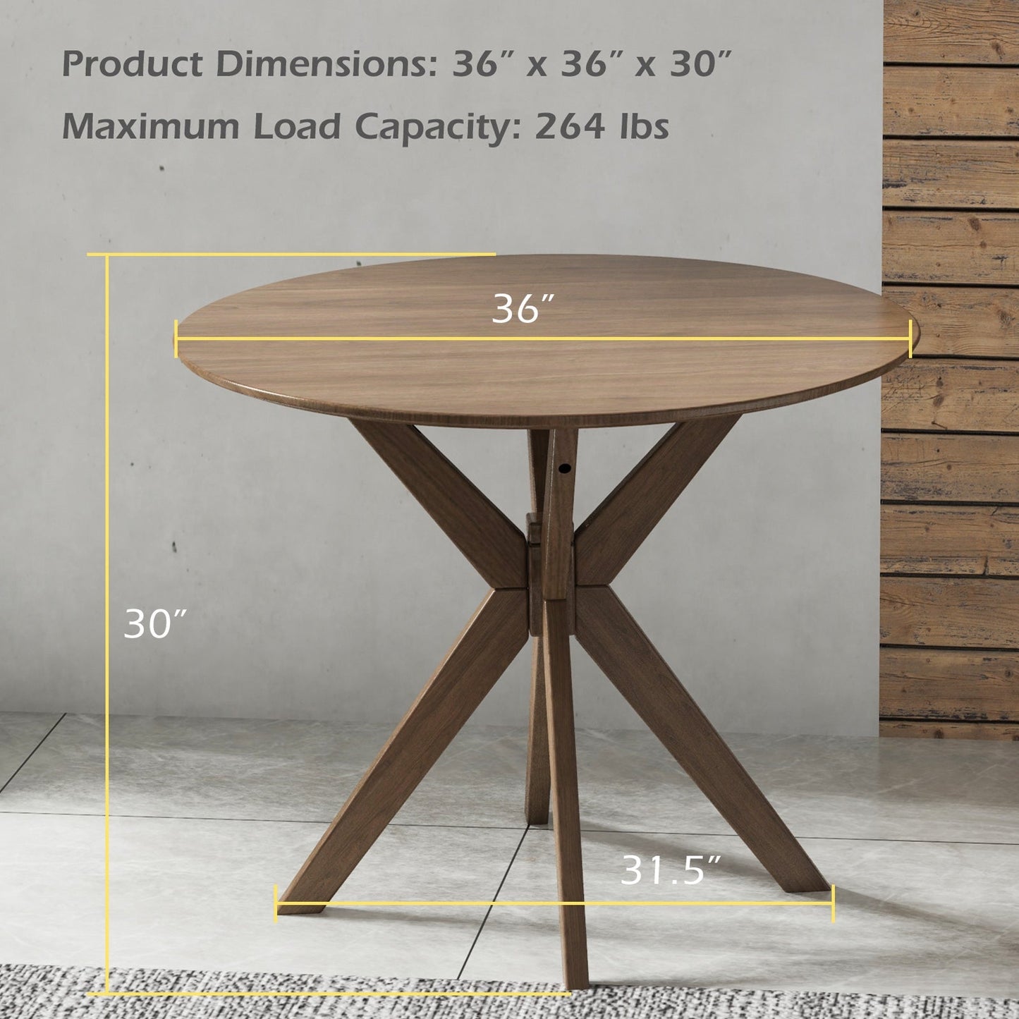 36 Inch Round Wood Dining Table with Intersecting Pedestal Base