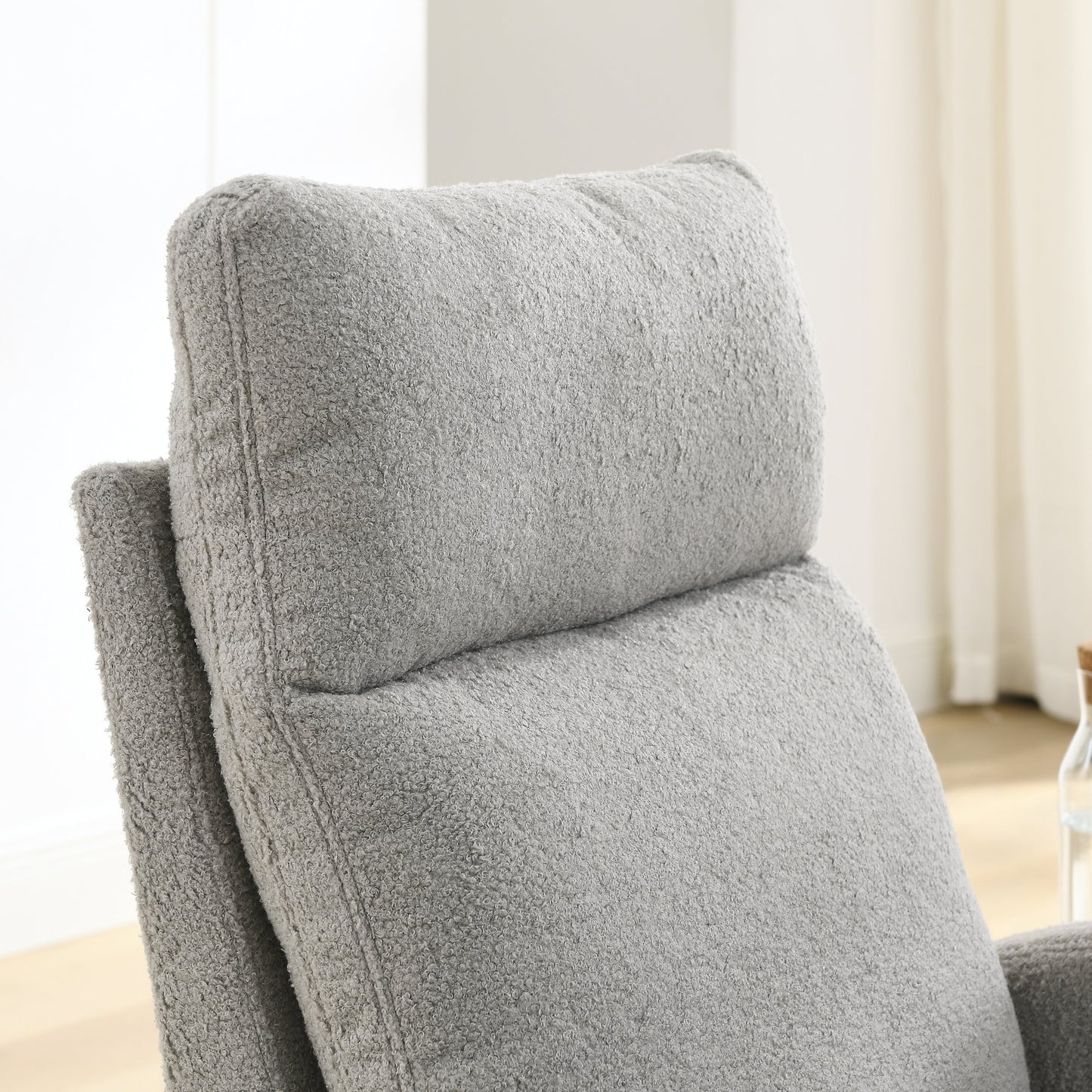 Gray Teddy Fabric Rocking Chair High Back Side Pockets 27.6