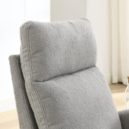 Gray Teddy Fabric Rocking Chair High Back Side Pockets 27.6