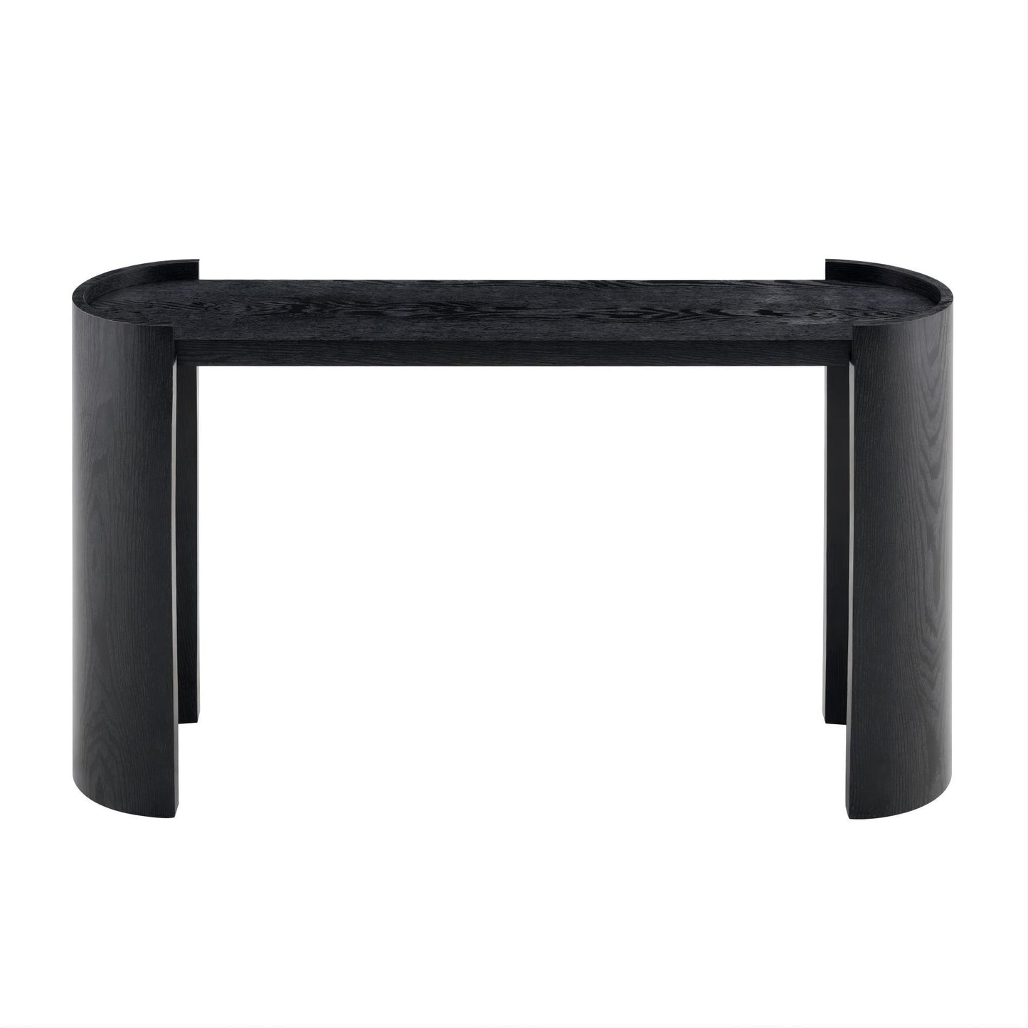 Black Curved Foyer Table, Wood Grain Minimalist Entrance Side Table