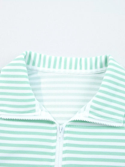 Stripe Quarter Zip Collar Long Sleeve Top