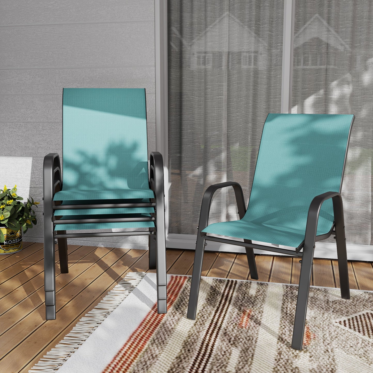 Outdoor Dining Chair 4-Piece Set - Wide Seat 350 lbs Capacity - Waterproof &