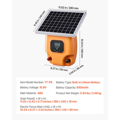Solar Electric Fence Charger 0.3J 8kV for Livestock 1.86 Miles