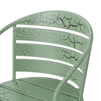 Outdoor Bistro Set Iron Green 3 Piece Oval Table 2 Chairs Matte Finish