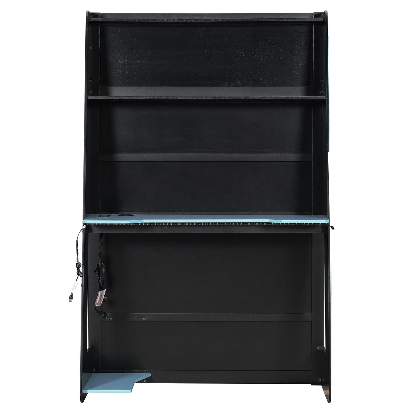 Twin Size Wood Loft Bed with Desk, Multi-storage Shelves and RGB Light, Cloud