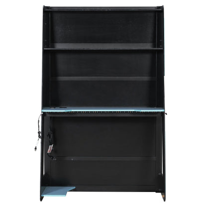 Twin Size Wood Loft Bed with Desk, Multi-storage Shelves and RGB Light, Cloud
