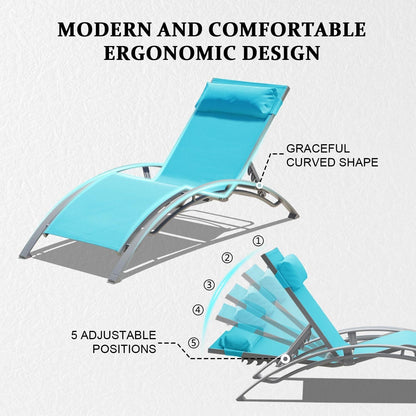 Outdoor Lounge Chair Aluminum Lake Blue Textilene 5 Position 350 LB