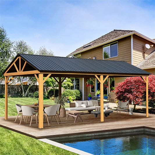 [12X20FT] Alora Premium Outdoor Double-Layer Galvanized Steel Hardtop Gazebo Pergola For Patio (SAK46095)