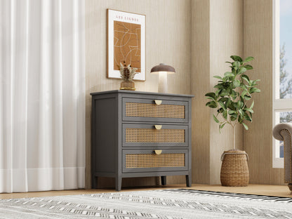 3-Drawer Cabinet - Natural Rattan - Suitable for Bedroom, Living Room, or Study