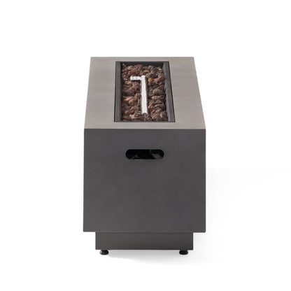 RECTANGULAR IRON FIRE PIT 50,000 BTU WITH TANK HOLDER, Stone Gray