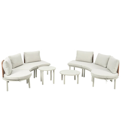 Outdoor Sectional Set PE Wicker Aluminum Beige Half Moon 8 Piece