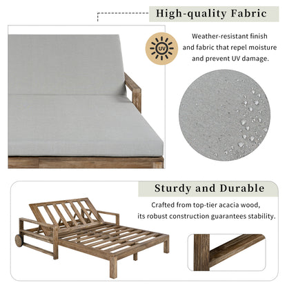 Outdoor Daybed Acacia Wood Farmhouse Gray with Wheels 2 Person