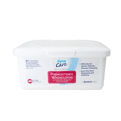 Dynarex Premoistened Adult Washcloths, 9" x 13" Tub, 12tub/case (552 Count)