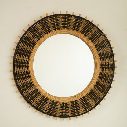 Wall Mirror Round Bamboo Hemp Rope Frame Natural Boho 23 In