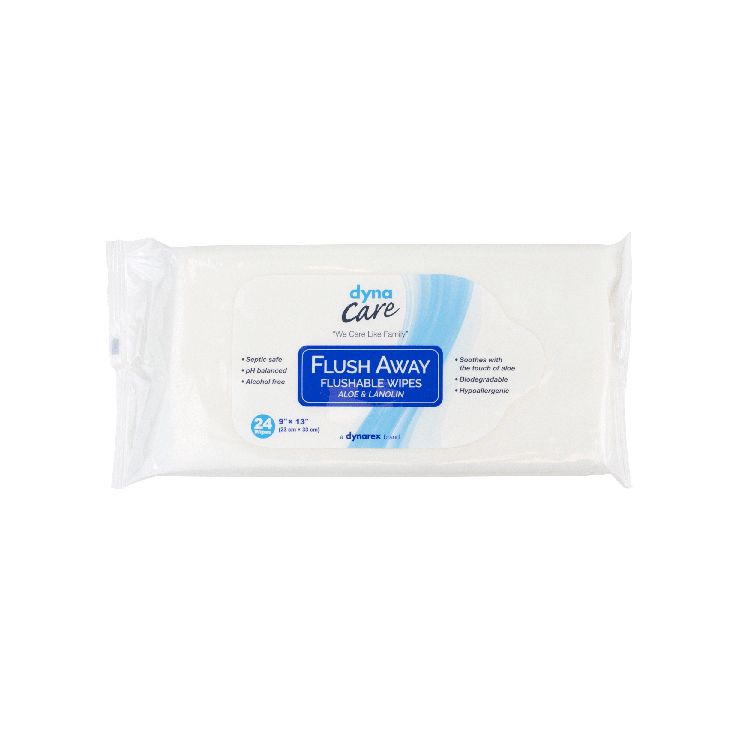 DynaCare Flushable Wipes - Adult, 9" x 13" Soft Pack, 24pks/case (576 Count)