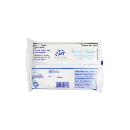 DynaCare Flushable Wipes - Junior, 5" x 8" Soft Pack, 12pks/case (504 Count)