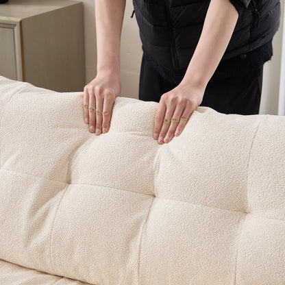 Sectional Sofa L-Shape Flannelette Beige 4 Seat Ottoman 123 In Deep Seat