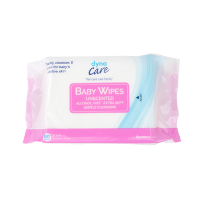 DynaCare Baby Wipes unscented w/ Resealable Label, 5" x 7", 24pks/case (1920 Count)