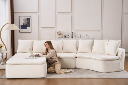 Sectional Sofa U-Shape Chenille Milk White 10 Seat Modular 128 In