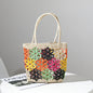Straw Bag Summer Fresh Cutout Floral Hand Woven Bag Women Bag Portable Seaside Vacation Beach Bag