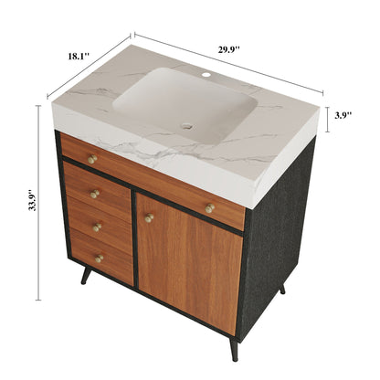 Modern Free-Standing Bathroom Vanity with Ceramic Sink & Sintered Stone Top