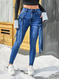 Women Denim Trousers Asymmetric DIY Bow Decorative Stretch Trousers
