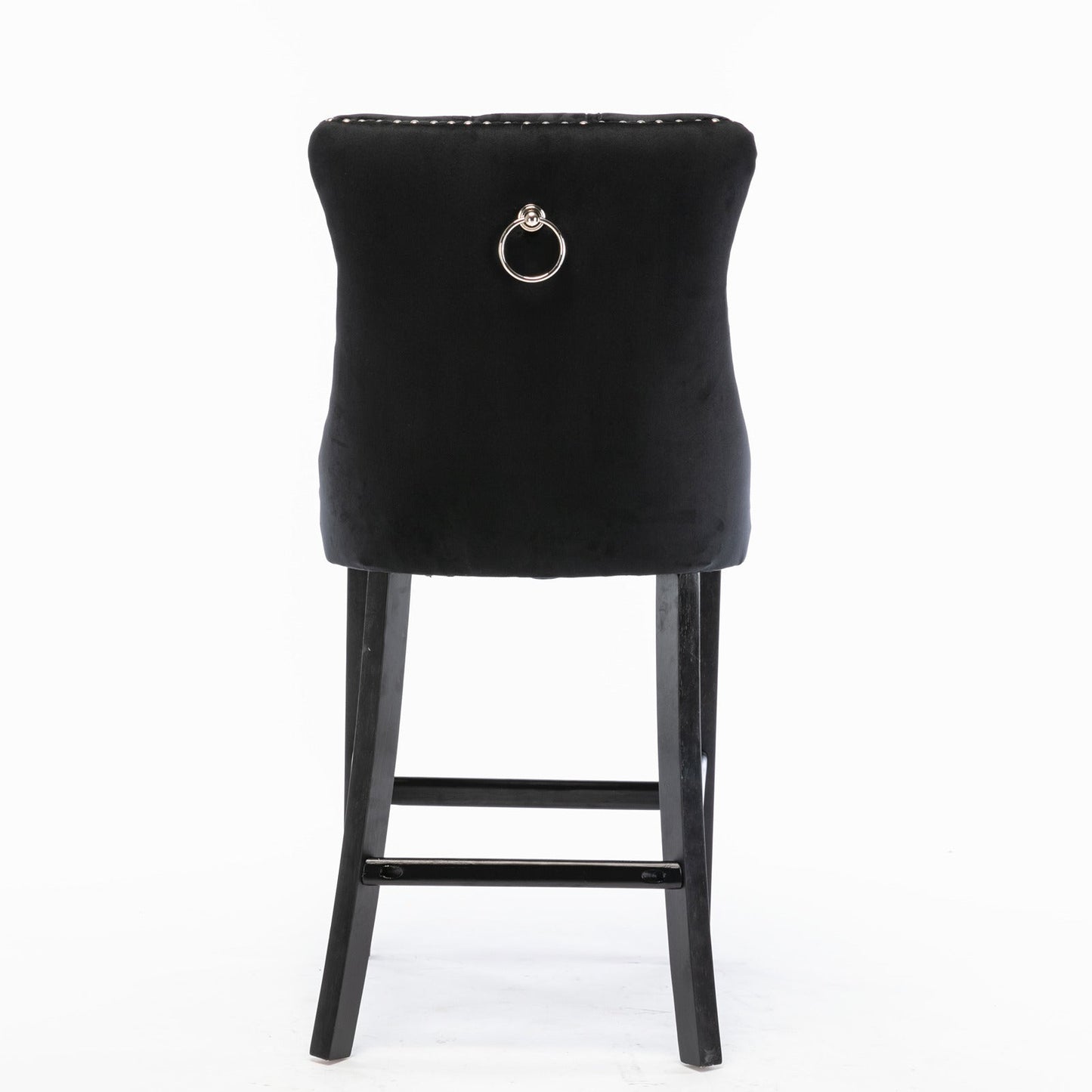 Contemporary Velvet Upholstered Barstools Button Tufted with Wood Legs, Set of 2, Black