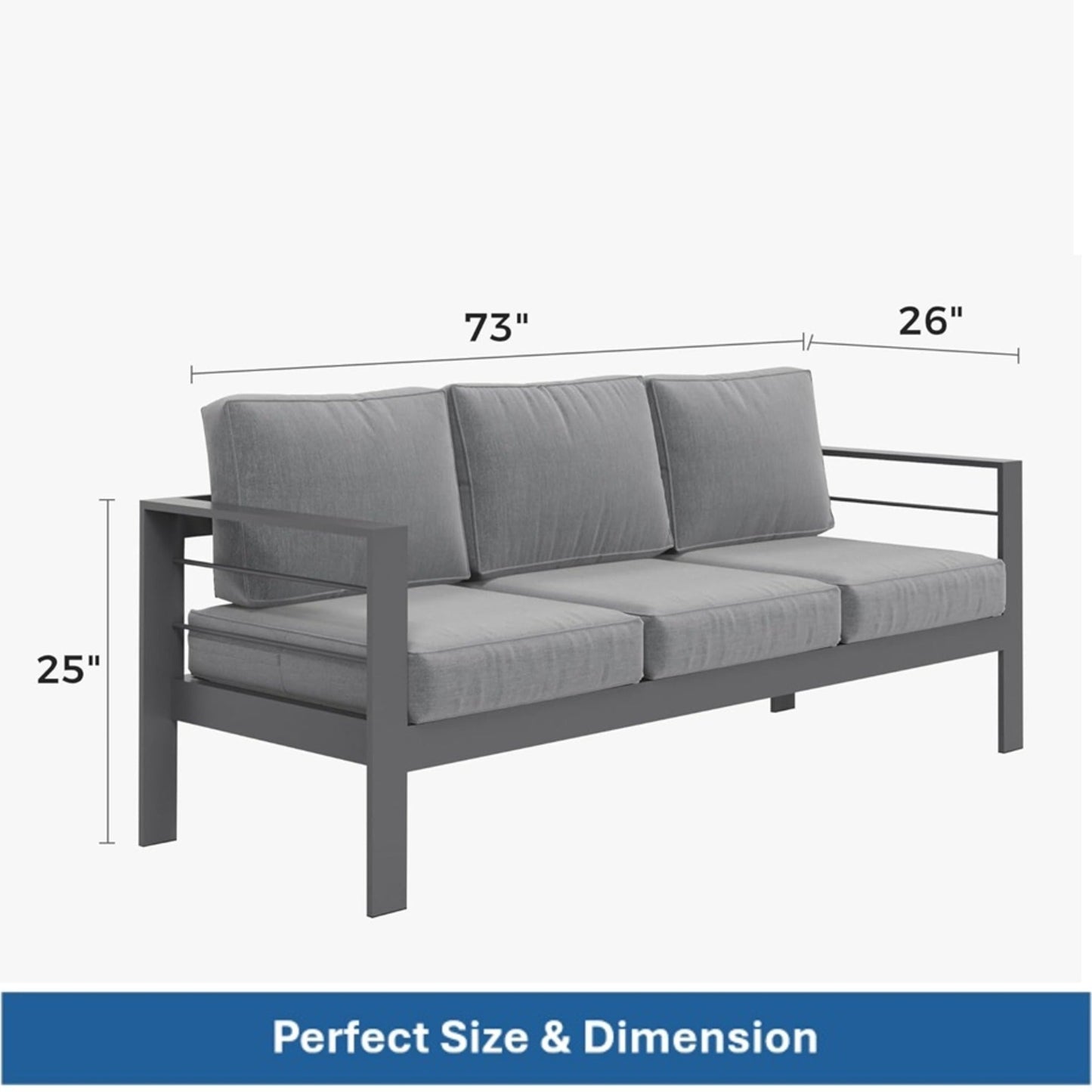 Outdoor Conversation Set 5 Seat Aluminum Gray Blue Cushion