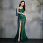 Tube top slit long evening dress