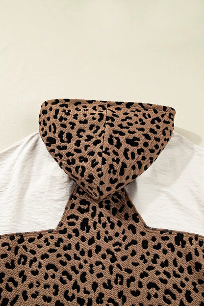 Drawstring Leopard Long Sleeve Hooded Jacket