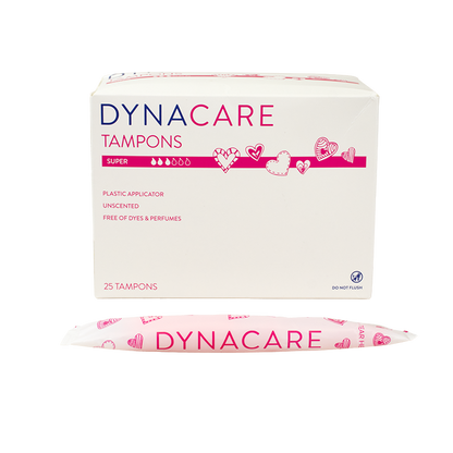 Dynarex Super Tampons Plastic Applicator, 9-12gr absorbency, 25ea/bx, 9bxs/case (225 Count)