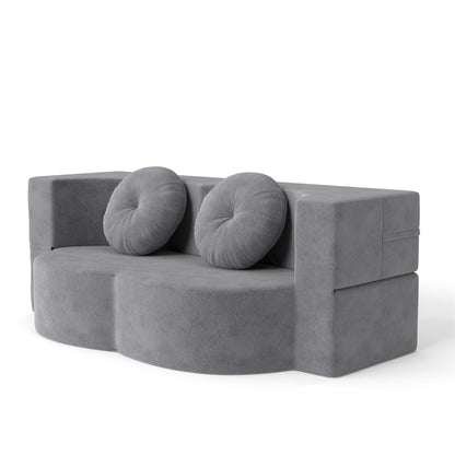 Floor Sofa Bed Corduroy Gray Convertible Sleeper Full Size 75.6 In