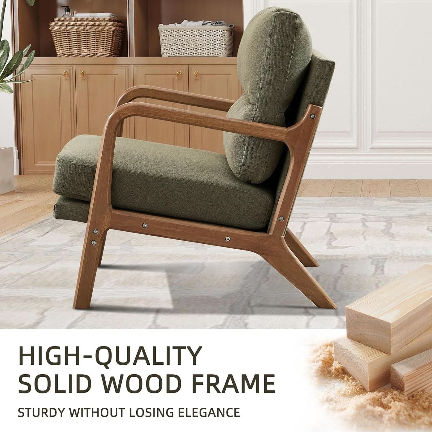Mid Century Emerald Linen Upholstered Accent Chair