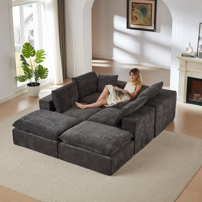 Sectional Sofa Cloud Modular Chenille Dark Gray 6 Seat