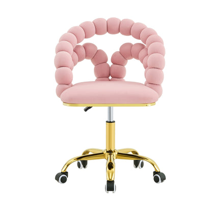 Pink Velvet Bubble Vanity Chair with Gold Base, 360 Swivel Height Adjustable