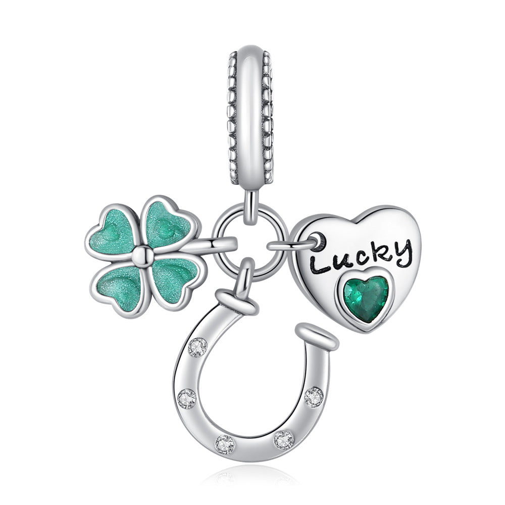 DIY Silver-Plated Pendant Charming Heart Lucky Bracelet Beaded Necklace