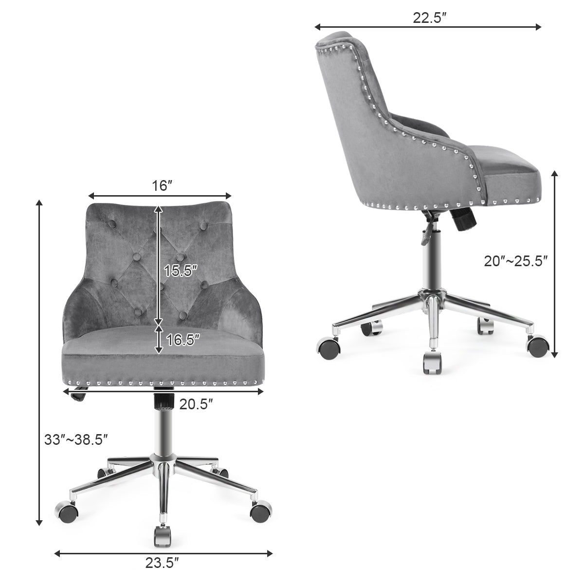 Tufted Upholstered Swivel Computer Desk Chair with Nailed Tri