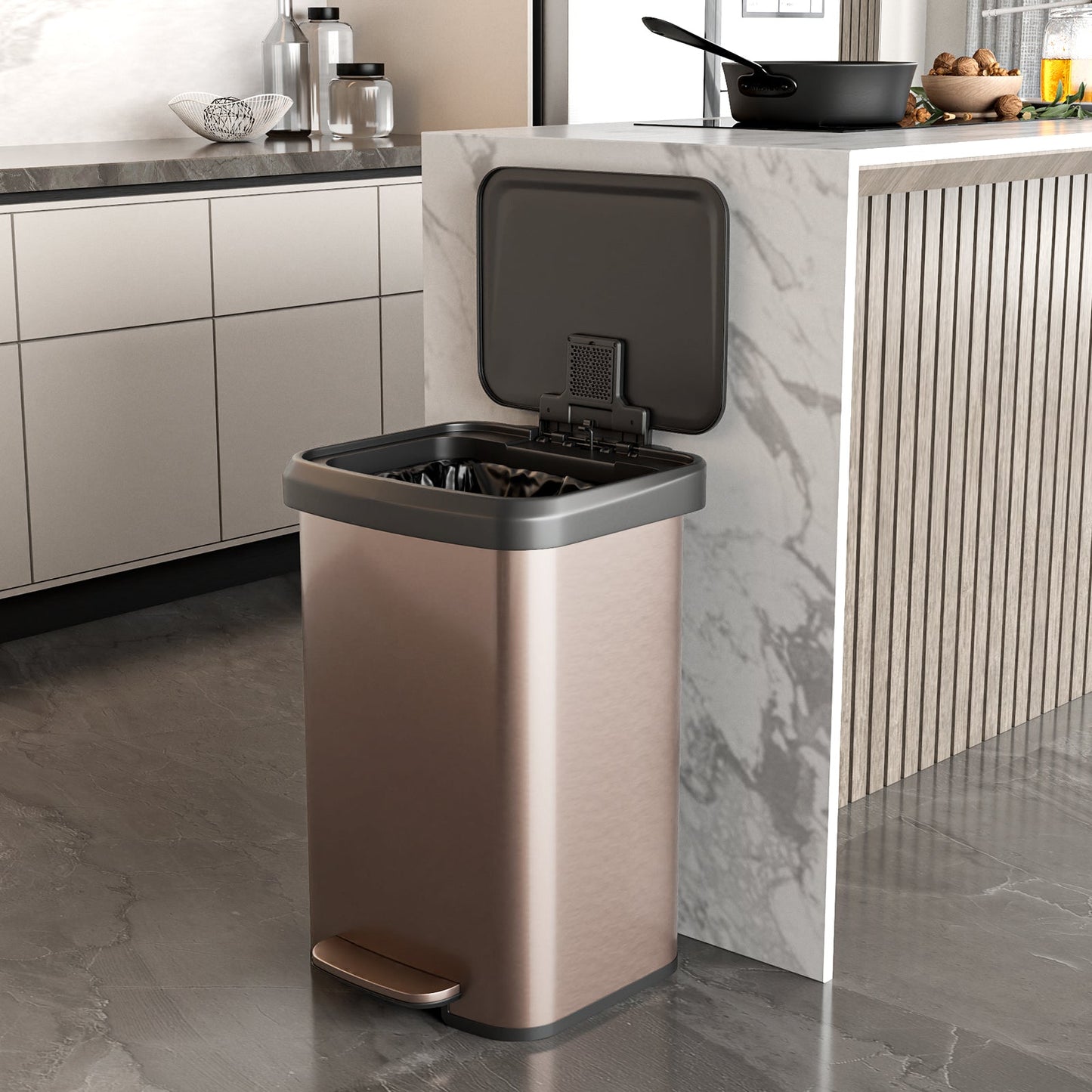 13.2 Gallon Step Trash Can with Soft Close Lid and Deodorizer Compartment
