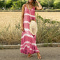 Women's Sexy Orange Printed Striped Plus Size Maxi Loose Dress