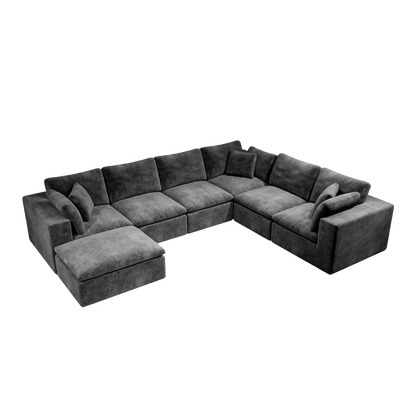 Sectional Sofa L-Shape Corner Corduroy Gray 7 Seat Chaise No Assembly