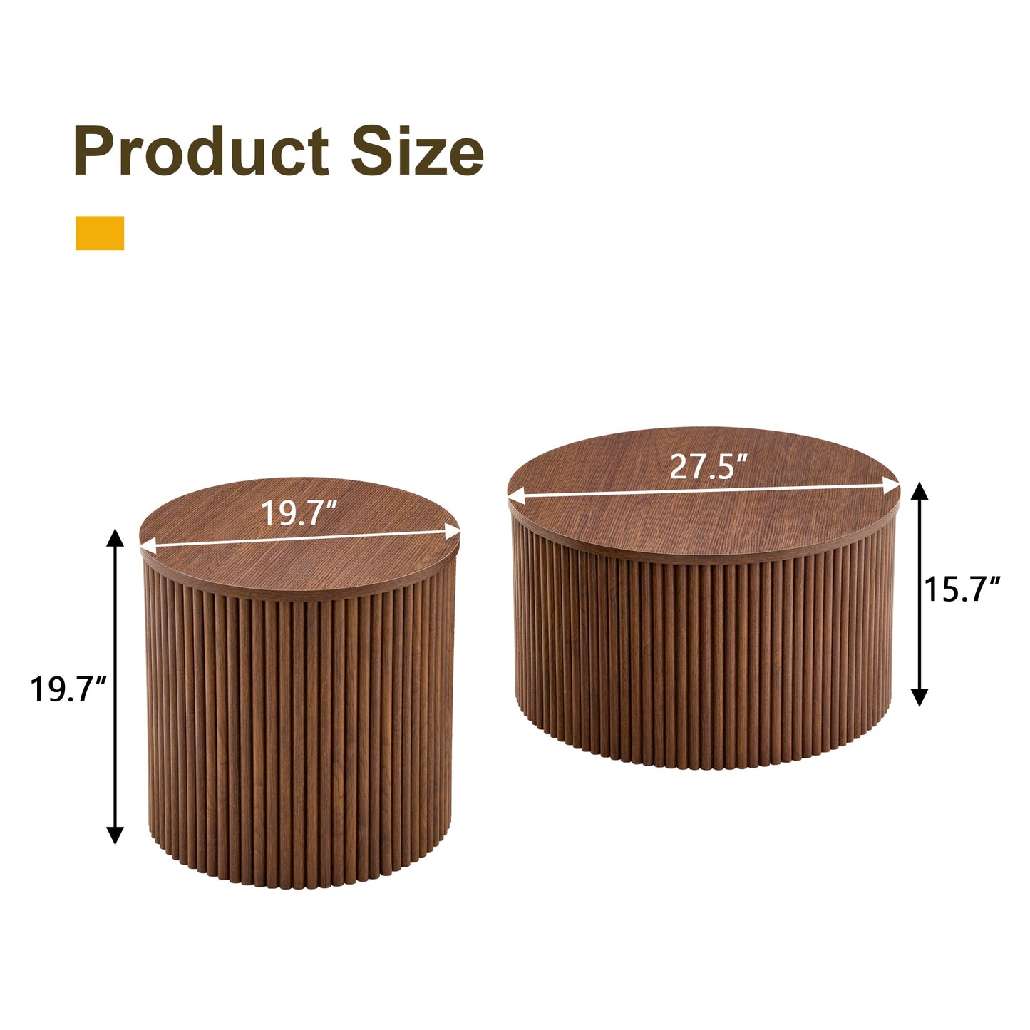 2-Piece Nesting Coffee Table Set, Roman Column MDF Round, Built-in Storage