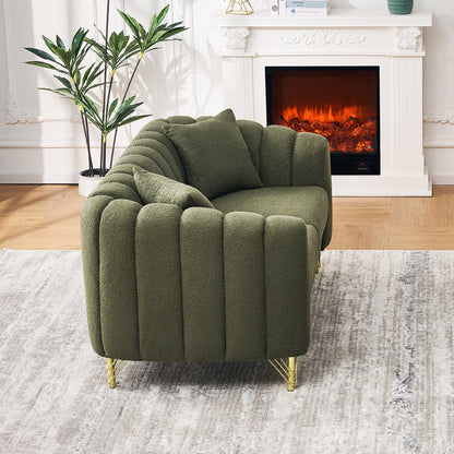 Loveseat Modern Chenille Green Gold Metal Legs 2 Seat 63 In 500 LB