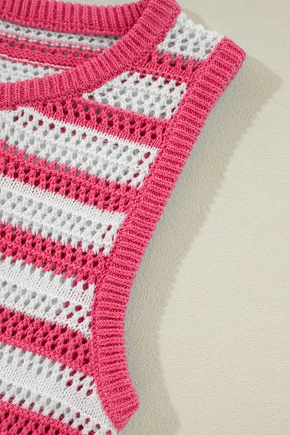 Stripe Hollowed Knit Sleeveless Sweater Dress