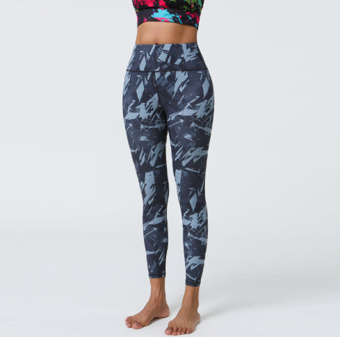 Womens High-Waisted Stretchy Printed Athletic Yoga Fitness Pants